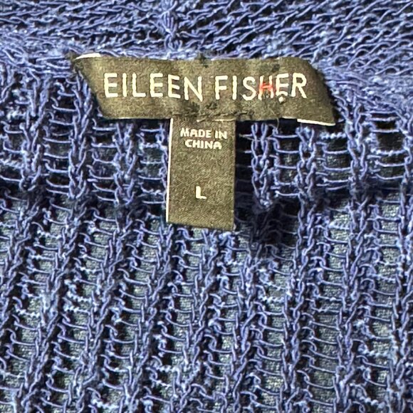 Eileen Fisher Open Knit Cardigan Sweater Blue Long Sleeve Lightweight L Large - Picture 2 of 9